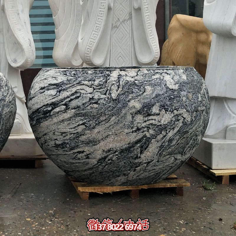 精美大理石石雕魚缸，點綴庭院雕塑
